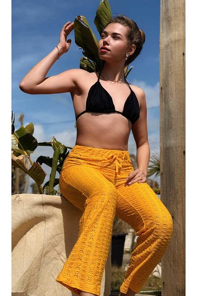 MY Wooft Yellow Summer Beach Wear Pareo Swimsuit and Bikini Top Pants