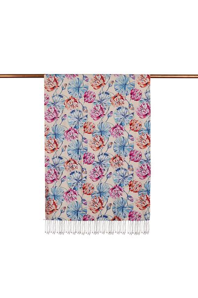 ipekevi Lotus Patterned Silk Shawl 07798-Powder