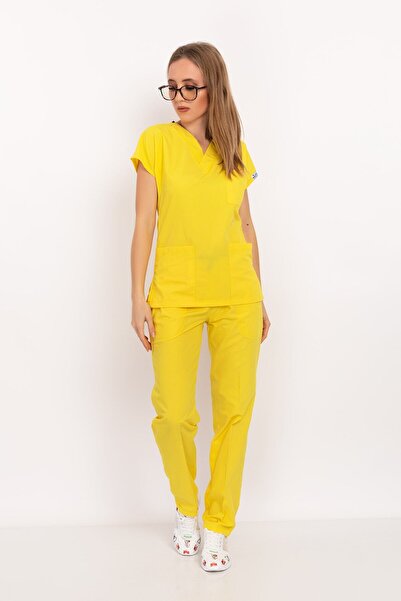 Nur Medikal Giyim Tricou chirurgical din spate, galben deschis, gri Terikoton