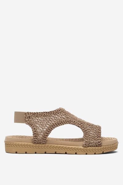 Liger Women's Open Front Knitted Patterned Elastic Sandals Mink