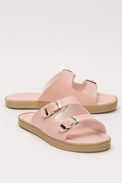 Liger Women's Double Band Adjustable Buckle Slippers Pudra