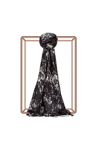 ipekevi Marble Patterned Silk Shawl - Black and White 05246
