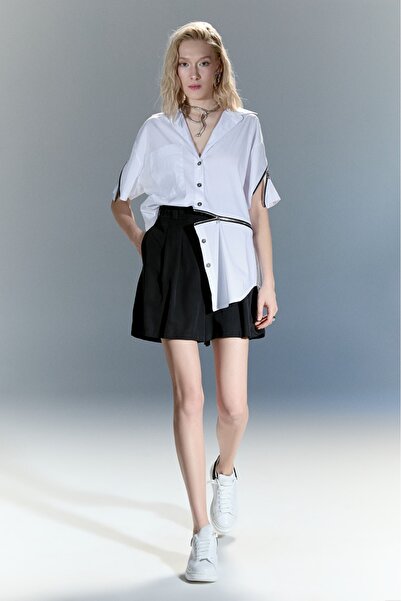 LAMANTE beyaz fermuar detaylı gömlek