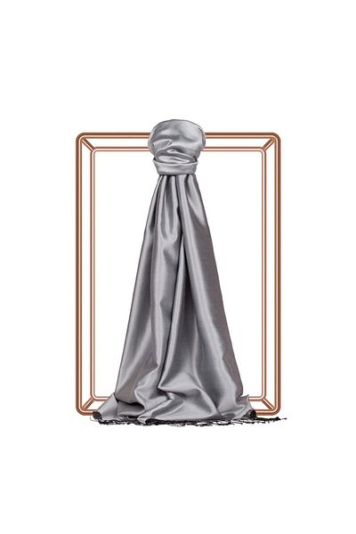 ipekevi Double Sided Solid Color Silk Shawl 00927-Silver