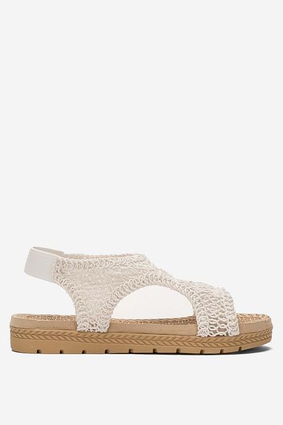Liger Women's Open Front Knitted Patterned Elastic Sandals White