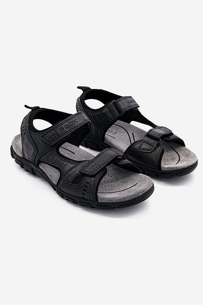 Geox Men Suede Double Velcro Sandals, Black And Grey