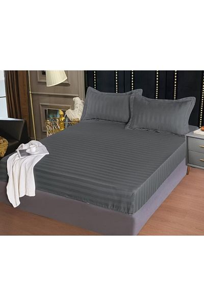OEM Bed cover with 2 pillowcases, Primavara, Damask, Plain, 180x200cm, Dark Grey Matt