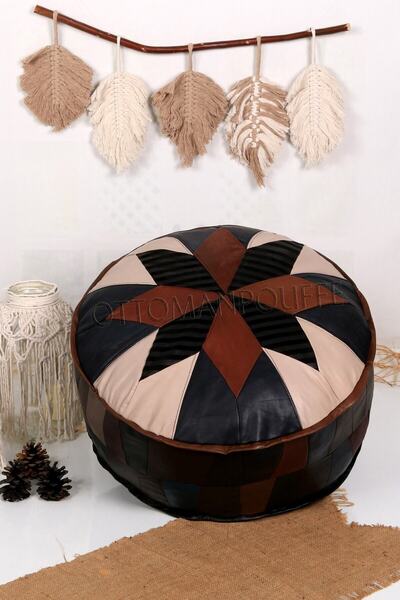 Ottoman Pouffe İskandinav El Yapımı Hakiki Kuzu Derisi Bohem Bahçe Balkon Bun...