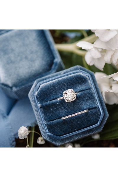 Choice M Blue Green 1pc Velvet Ring Box, Double Ring Box Ring Jewelry Box 2 Slots Octagon Ring Display Hold