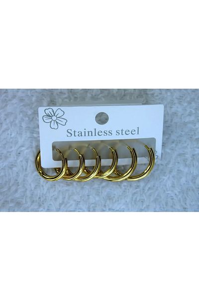 stainles steel 6Pcs 3 Sizes Gold Color Stainless Steel Hoop Earrings 12m 15m 18m