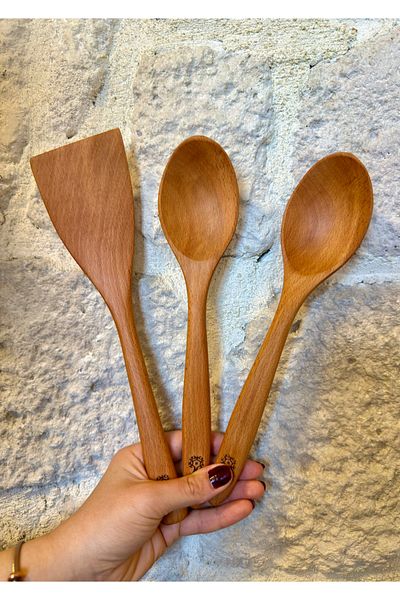 Öz ahsap 3 Piece Pro Outdoor Bamboo Wooden Spoon & Spatula Kitchen Set & Dowry Set