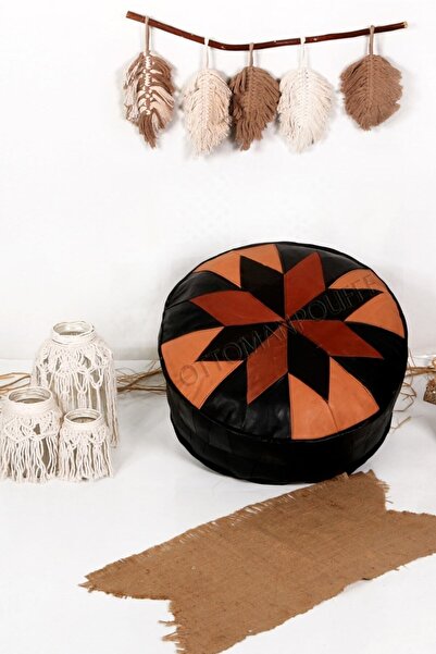 Ottoman Pouffe El Yapımı Hakiki Deri Bohem Bahçe Balkon Bungalov Puf Yer Mind...