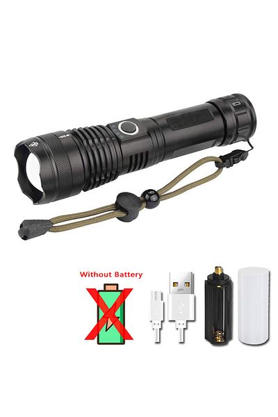 Choice Without Battery Powerful XHP70 LED Flashlight 5 Modes USB Rechargeable Zoom Torch Lantern 26650 Batt