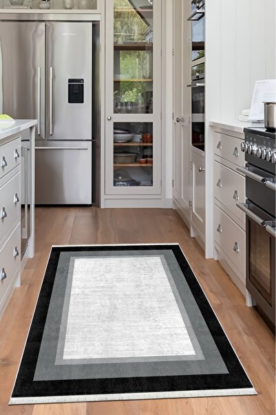 CENTER AVM Siyah beyaz, Halı Mutfak Halısı Makinede Yıkanabilir Halı Kaymaz T...