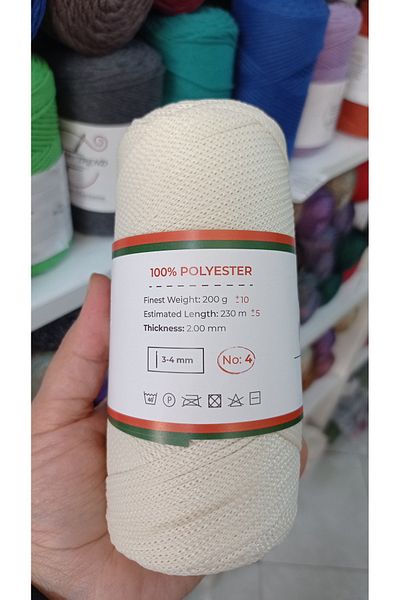 rüya hobi 200 γραμμάρια Νο 4 Polyester Macrame- Bag- Supla- Runner String (Κωδικός χρώματος: 017 Matte Cream)