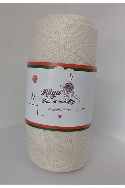 rüya hobi 200 γραμμάρια Νο 4 Polyester Macrame- Bag- Supla- Runner String (Κωδικός χρώματος: 017 Matte Cream)