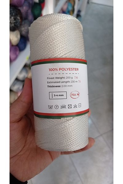 rüya hobi 200 γραμμάρια Νο 4 Polyester Macrame- Bag- Supla- Runner String (Κωδικός χρώματος: 010 Bright Cream