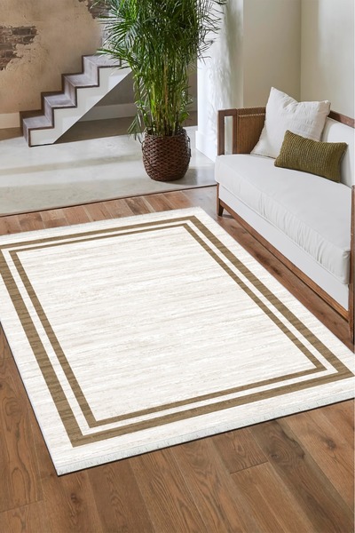 CENTER AVM Bej, Halı Halı Makinede Yıkanabilir Halı Kaymaz Taban Halı