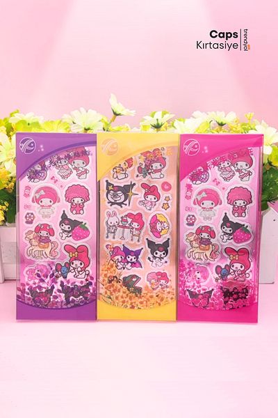 caps office Kuromi My Melody Cinnamoroll Keroppi 18 Sheets Holographic Agenda Daily Scrapbook Sticker Set