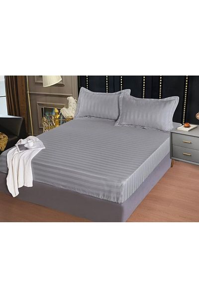OEM Bed cover with 2 pillowcases, Primavara, Damask, Plain, 180x200cm, Light Grey