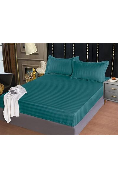 OEM Bed cover with 2 pillowcases, Primavara, Damask, Plain, 180x200cm, Turquoise