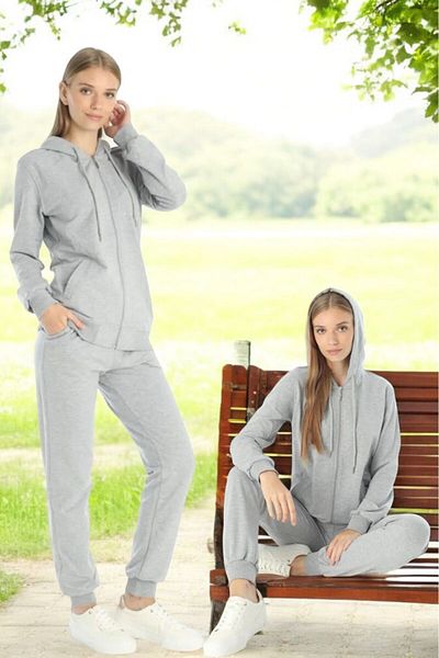 White Velvet Σετ γυναικεία αθλητική φόρμα με γκρι κουκούλα