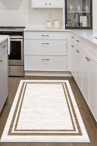 CENTER AVM Bej, Halı Mutfak Halısı Makinede Yıkanabilir Halı Kaymaz Taban Mut...