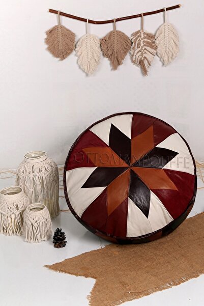 Ottoman Pouffe İskandinav El Yapımı Hakiki Kuzu Derisi Bohem Bahçe Balkon Bun...