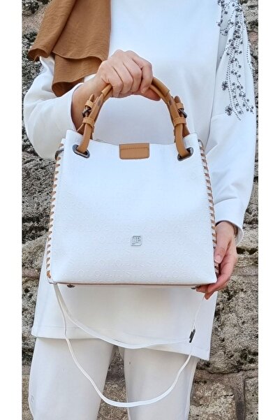 Just Polo JP Women's White Large Size Braided Hand and Shoulder Bag