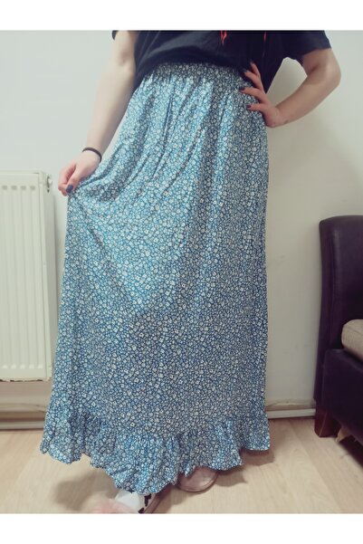 hoaryage Fusta din țesătură de viscoză elastică, cu un singur strat de volane în partea de jos, 100% bumbac