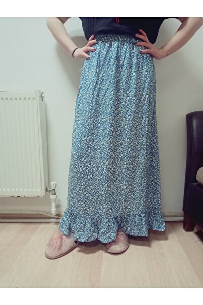 hoaryage Fusta din țesătură de viscoză elastică, cu un singur strat de volane în partea de jos, 100% bumbac