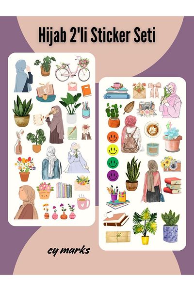 alışveriş kurdu Hijab 2-Piece Sticker Set - Planner Agenda Tablet Phone Laptop Bullet Journal Sticker Label