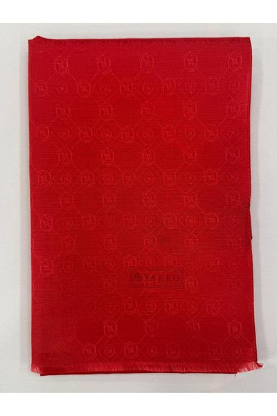 Vakko Cotton Silk Monogram Shawl 40752-Red