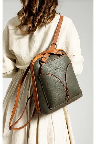 Just Polos Just Polo Leather Women's Green Backpack and Shoulder Bag