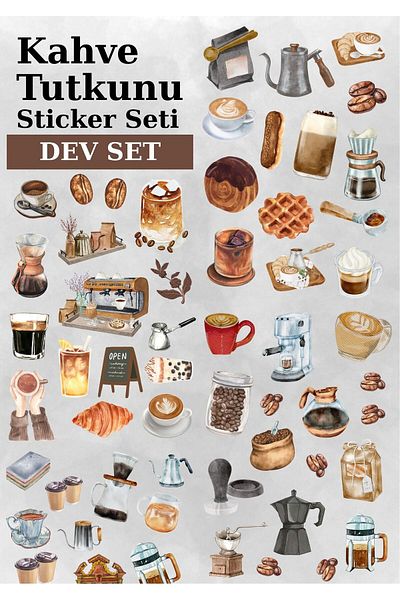 alışveriş kurdu Coffee Sticker Set Giant Set - Planner Agenda Tablet Phone Laptop Sticker