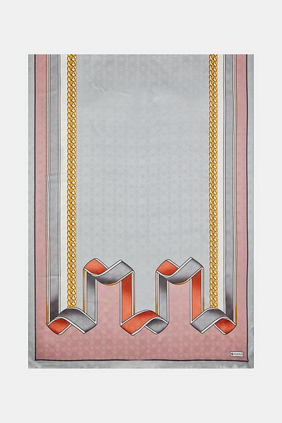 Vakko Object Patterned Silk Shawl 41555-Silver