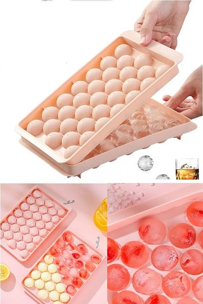 FBZhome Sphere Ice Mold 33 Chambers Round Ice Mold with Lid Cocktail Presentation Ice Mold