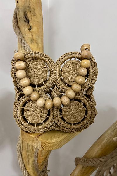 Mila Straw Hand Knitted Ring Detail Motif Bag