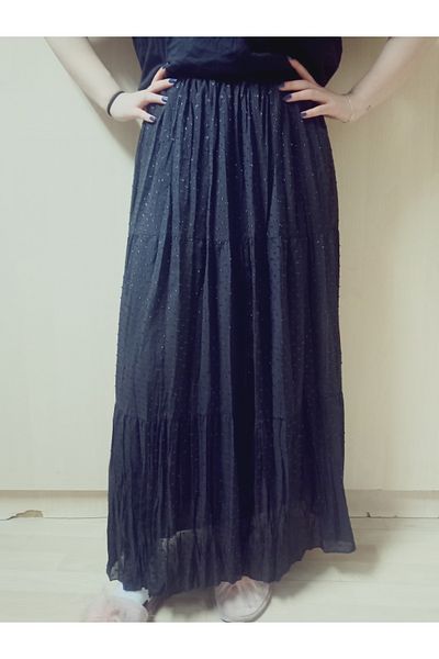 hoaryage Elastic Waist Lined Three Layer Glitter Crepe Chiffon Skirt