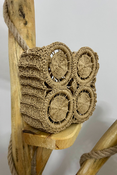 Mila Straw Hand Knitted Ring Detail Motif Bag