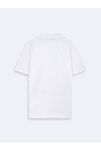 Ltb Regular Short Sleeve Polo Neck Basic White T-Shirt