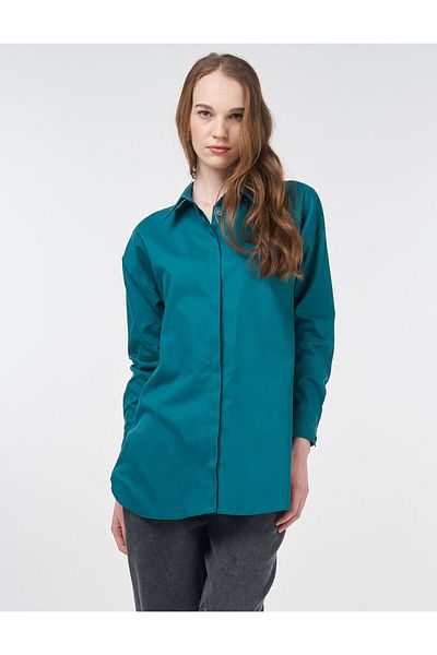Kayra Basic Cotton Shirt Green