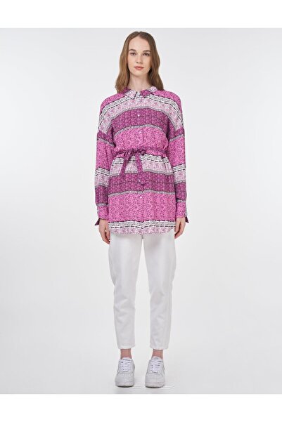 Kayra Τουνίκ βισκόζης με φλοράλ σχέδιο με ζώνη Candy Pink