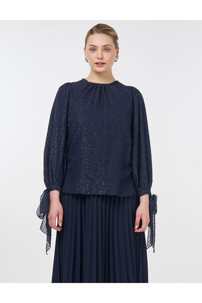 Kayra Μπλούζα με λεπτομέρεια με κορδόνια Navy Blue