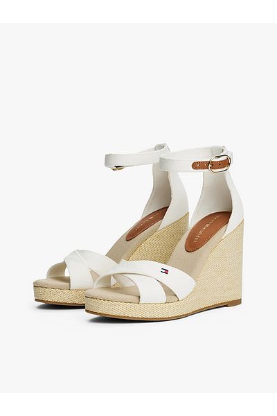 Tommy Hilfiger Women's Contrast Detailed Ankle Banded Straw Detailed Sole Ecru Sandals Fw0Fw08661-Ybl