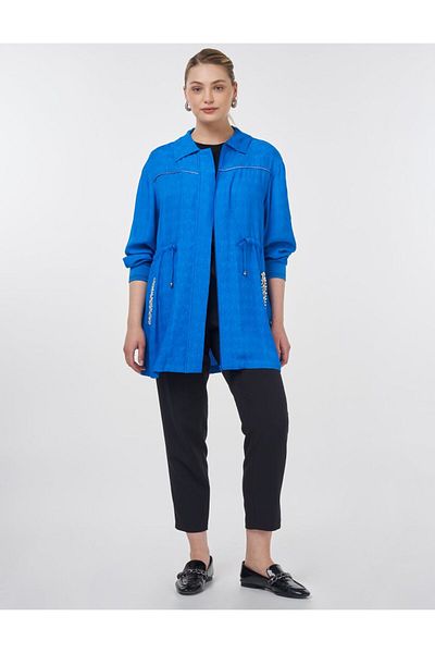 Kayra Jachetă jacquard cu șireturi în talie Albastru cobalt