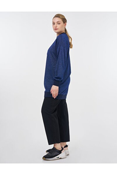 Kayra Simli Sıfır Yaka Sweatshirt Lacivert