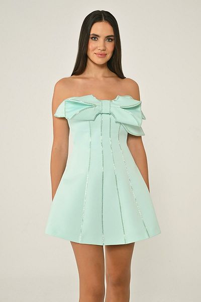 ALFABETA Women Strapless Short over Bust Big Bow Mint Evening Dress & Homecoming Dress Ab6981-Mint