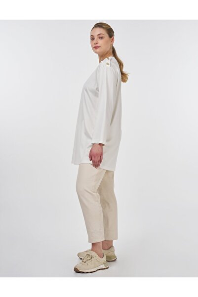 Kayra Button Detailed Combed Cotton Tunic Optical White