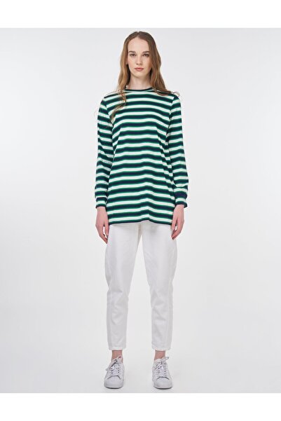 Kayra Çizgi Desen Sweatshirt Lacivert-Yeşil